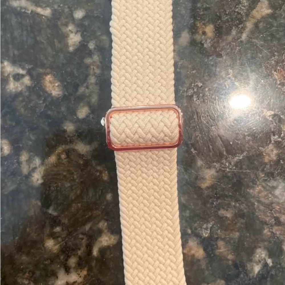 iWatch Cream Stretchy Woven Watch Strap with Rose Gold Buckle